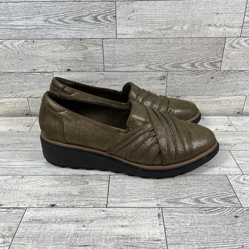 Clarks‎ Sharon Villa Bronze Leather Wedge Loafer  Shoes Women Size 6M